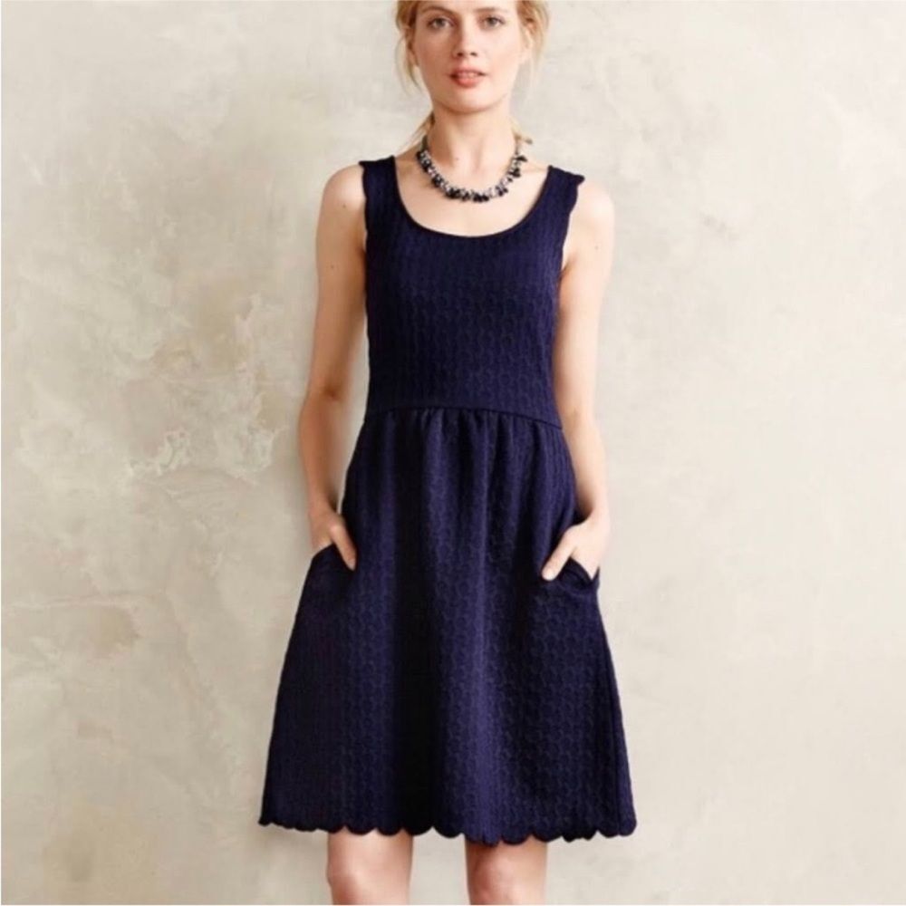 Maeve Navy Sleeveless Textured Fit-and-Flare Dress